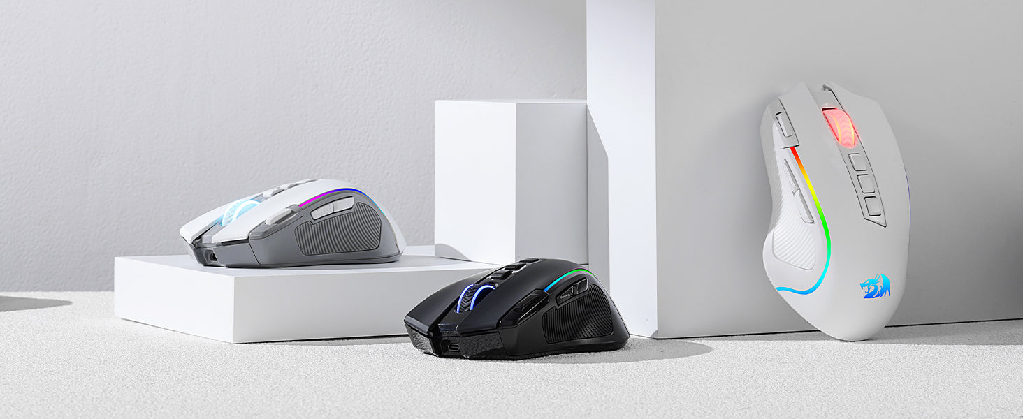 Redragon M612 PRO RGB 8000 DPI Wireless Gaming Mouse, White