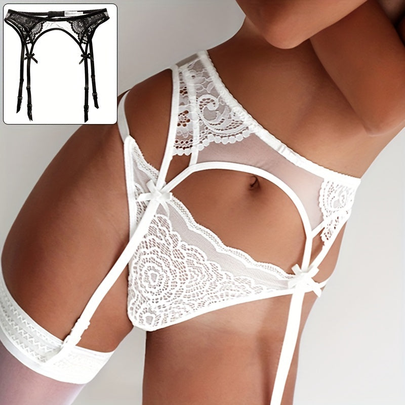 Sexy Lace Trim Long Socks for Women with Metal Buckle & Bow Accents