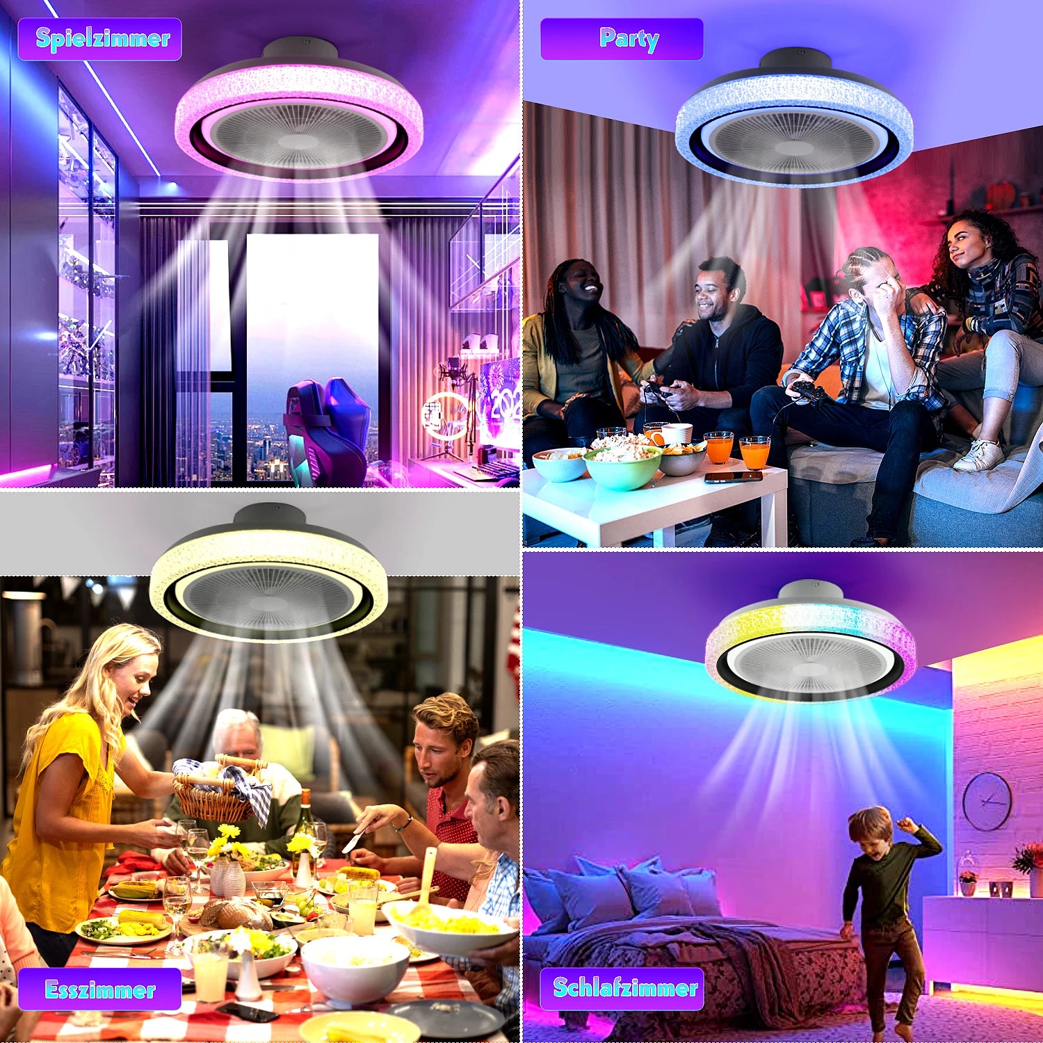 LED Deckenventilator mit Licht & Bluetooth Musik – Dimmbar, RGB Farbwechsel, Fernbedienung