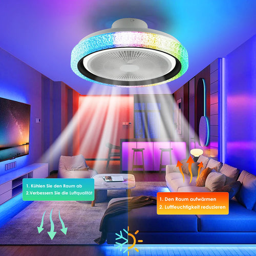 LED Deckenventilator mit Licht & Bluetooth Musik – Dimmbar, RGB Farbwechsel, Fernbedienung