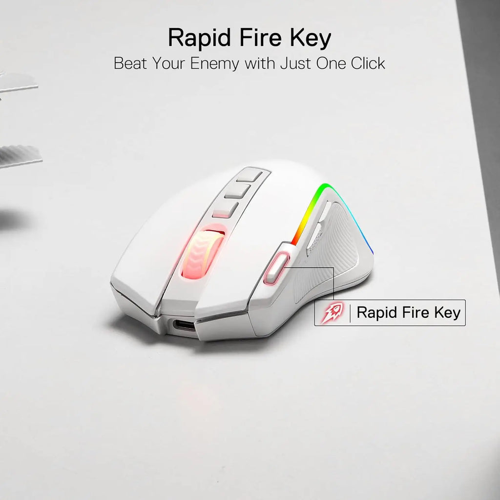 Redragon M612 PRO RGB 8000 DPI Wireless Gaming Mouse, White