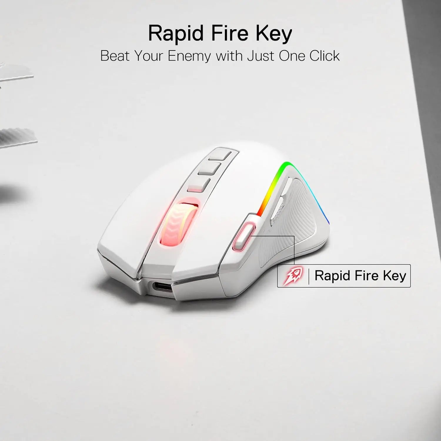 Redragon M612 PRO RGB 8000 DPI Wireless Gaming Mouse, White