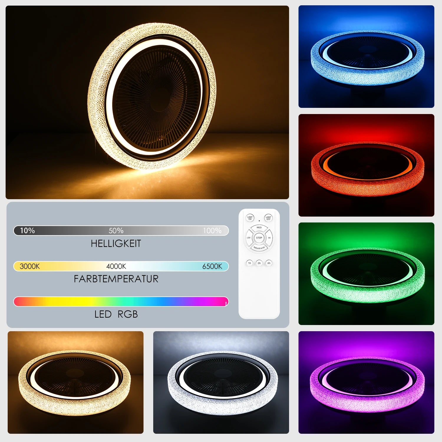 LED Deckenventilator mit Licht & Bluetooth Musik – Dimmbar, RGB Farbwechsel, Fernbedienung