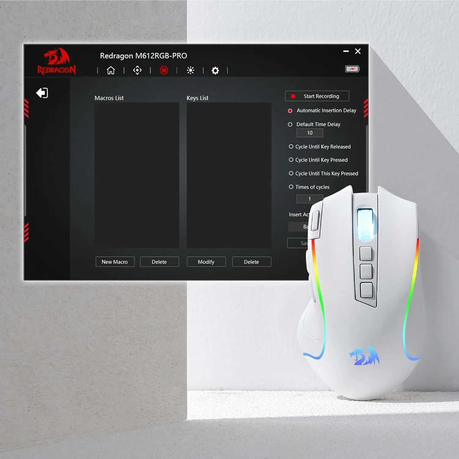 Redragon M612 PRO RGB 8000 DPI Wireless Gaming Mouse, White